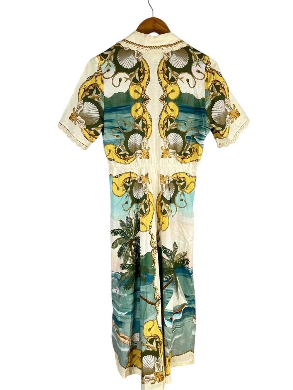 NWT Farm Rio Off-White Royal Sea Collared Lenzing™ Ecovero™ Euroflax™ Midi Dress - Picture 11 of 12